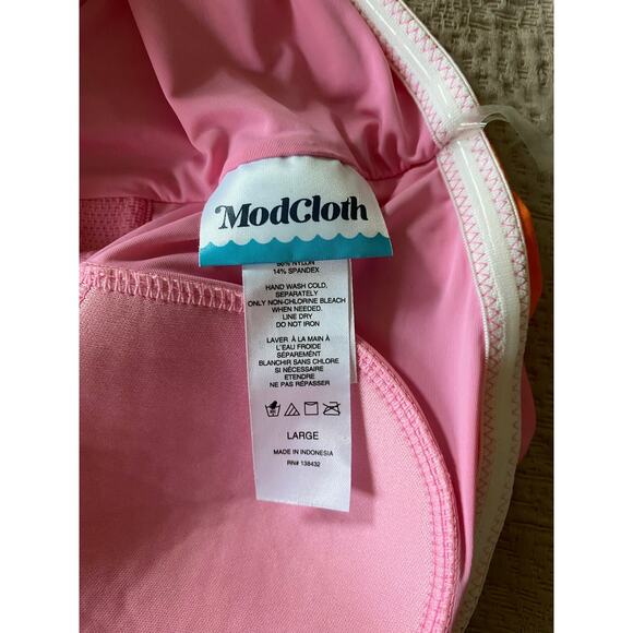 MODCLOTH Lola Orange Pink One-Piece Swimsuit Size Large - Picture 4 of 5